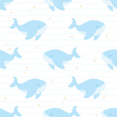 Cute whale swimming seamless pattern background