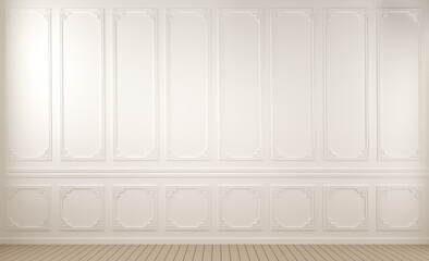 Molding Wall White Paint, Wainscoting white Interior, 3D rendering.
