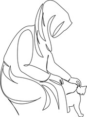 muslim woman petting a cat