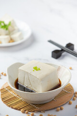 Tofu made from soybeans Food nutrition concept.
