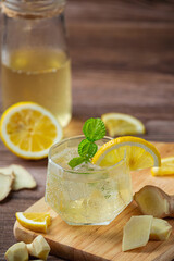 Honey Lemon Ginger Juice Food and beverage products from ginger extract Food nutrition concept.