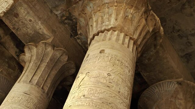 Ancient Egyptian peristyle in the Temple of Horus, UNESCO World Heritage Site, Edfu, Egypt