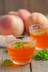 Peach tea Peach food and beverage products Food nutrition concept.