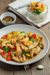 Fried Chicken with Cashew Nuts Thai Food.
