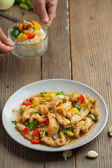 Fried Chicken with Cashew Nuts Thai Food.