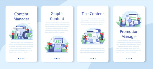 Content management mobile application banner set. Idea of digital