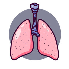 Human lungs in cartoon style.  Lungs logo or icon with bronchi.  Isolated on white background, there is a place for an inscription