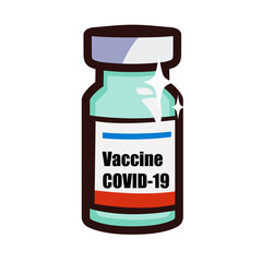 Coronavirus vaccine icon.  A jar of medicine for covid-19. Saving mankind from disease.  Isolated on white background there is a place for an inscription