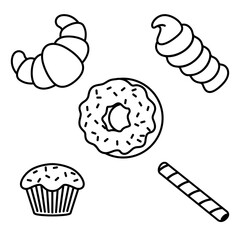 Sweets in sketch style isolated on white background.  Sweet shop icons.  There is a place for an inscription