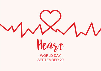 World Heart Day Poster with Heart beat line vector. Red heart with heartbeat diagram symbol vector. Heart Day Poster, September 29. Important day