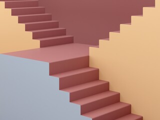 3d rendering. Stairs in a minimalist interior with modern geometric style. Autumn colors background for banners or product presentations. Architectural block,  abstract background, fashion podium.