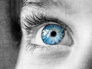 Fototapeta premium Little boy's eye. A close-up view
