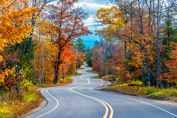 Naklejka na ściany i meble A Road at Autumn in Door County of Wisconsin
