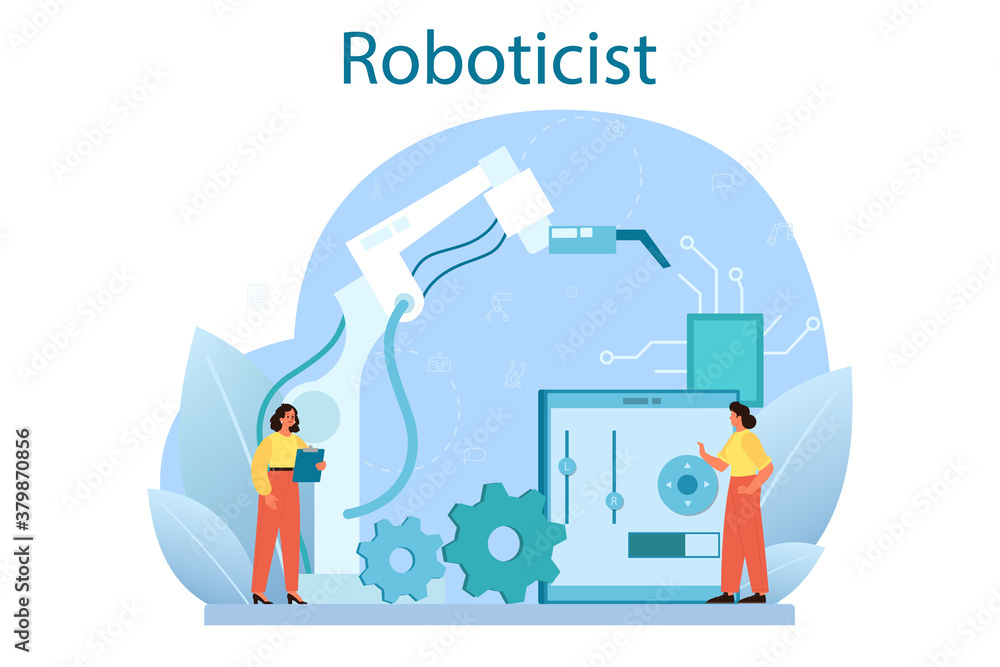 Poster roboticist concept set. robotic engineering and constructing