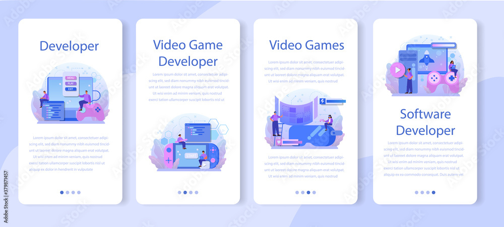 Canvas Prints game development mobile application banner set. creative process