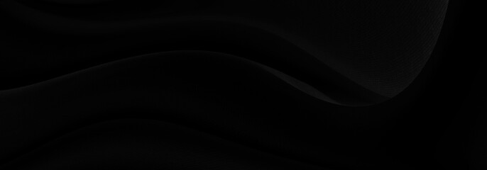 Black gray satin dark fabric texture luxurious shiny that is abstract silk cloth panorama background with patterns soft waves blur beautiful.
