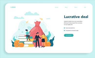 Financier web banner or landing page concept. Business character