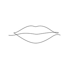 Continuous one line art female lips icon. Vector illustration isolated on white