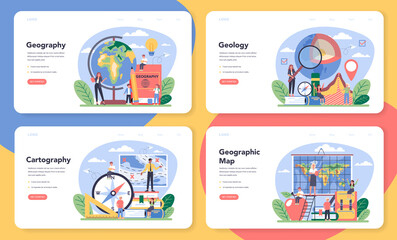 Obraz premium Geography class web banner or landing page set. Studying the lands