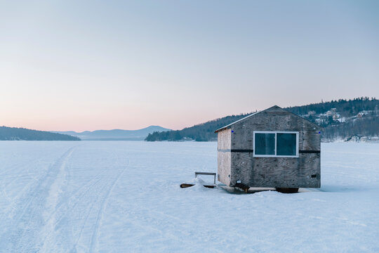 Ice House on Frozen Winter Morning