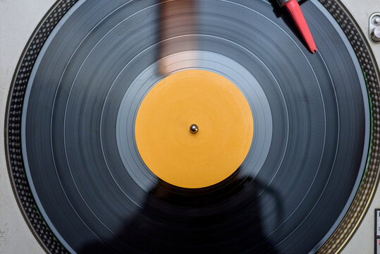 Close up of a Dj equipment playing record