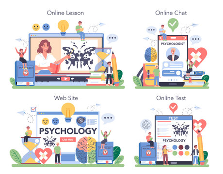 Psychology online service or platform set. Mental and emotional