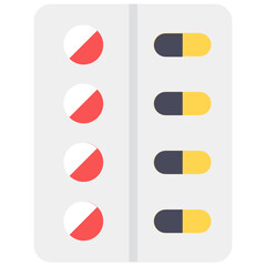 
A medical pills strip, blister icon in flat style 
