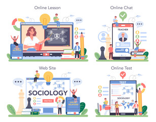Fototapeta na wymiar Sociology school subject online service or platform set. Students