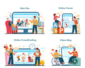 Social volunteer online service or platform set. Charity community