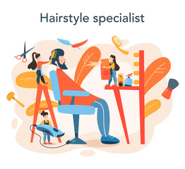 Barber concept. Idea of hair and beard care. Scissors and brush