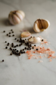 garlic, pepper and salt