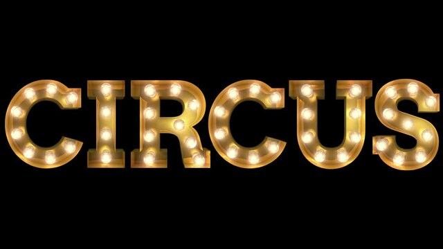 Light bulb letter two way blinking action spelling the word circus