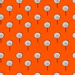 seamless pattern with lollipop isolated on red background. hand drawn vector. doodle food. modern scribble for kids, wallpaper, fabric, cover, backdrop, wrapping paper and gift. cartoon style. sketch