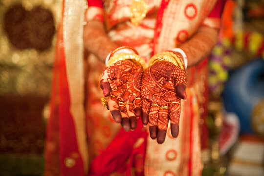 Decorative hand of a Hindu Bride in marriage ceremony