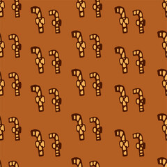 Vector illustration of candy cand isolated on brown background. hand drawn vector. doodle for christmas. modern scribble for kids, wrapping, wallpaper, paper, print, backdrop, greeting and invitation.