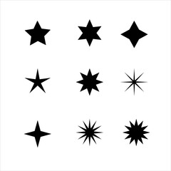 Set of stars. Black and white icons. Vector