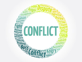 Conflict word cloud collage, concept background