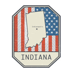 Stamp or sign with the name and map of Indiana, United States