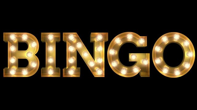 Light bulb letter two way blinking action spelling the word bingo