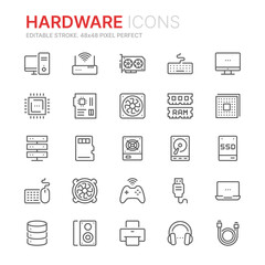 Collection of hardware related line icons. 48x48 Pixel Perfect. Editable stroke - obrazy, fototapety, plakaty