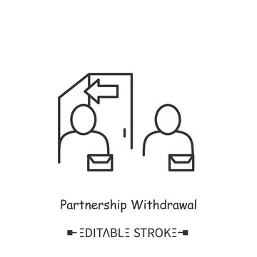 Partnerships withdrawal icon. Breaking cooperation agreement. Decline of cooperation. Contemporary business technologies and partnerships concept. Isolated vector illustration. Editable stroke 
