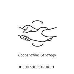 Cooperative strategy line icon. Handshake. Partners collaboration agreement. Business professional cooperation and partnerships concept. Isolated vector illustration. Editable stroke