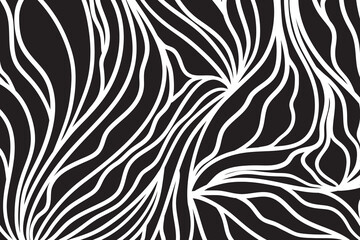 Hand drawn white waves on black. Wavy background. Waved pattern. Line art. Print for banners, flyers or posters - obrazy, fototapety, plakaty