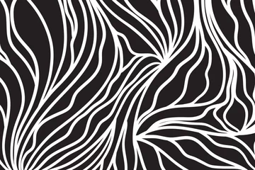 Foto op Canvas Hand drawn white waves on black. Wavy background. Waved pattern. Line art. Print for banners, flyers or posters © mikabesfamilnaya
