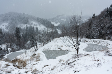 雪が降り続く棚田