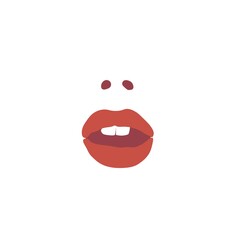 Female Mouth Icon with nostrils, scarlet Lips, white teeth isolated on white background. The emotion of Passion and Desire for Woman s Avatar icon and actual stories decoration.