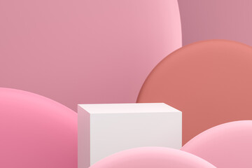 Minimal scene with podium and abstract pink background, Geometric shapes. 3D rendering.