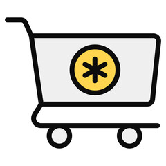 
Pushcart with medical sign, pharmacy shopping icon
