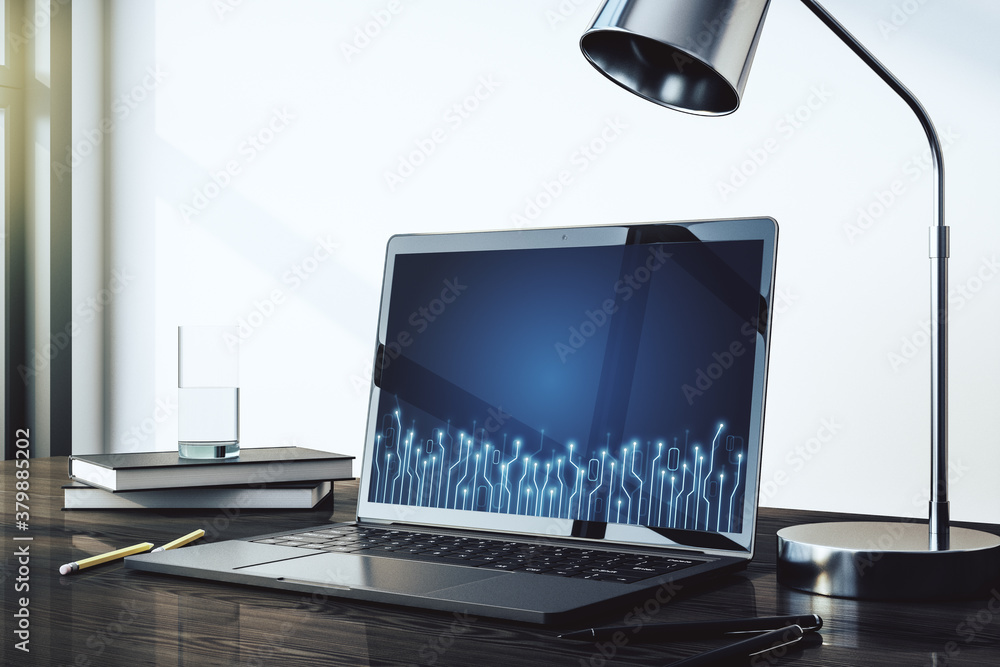 Poster creative concept of microscheme illustration on modern laptop screen. big data and database concept.