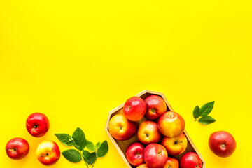 Layout of fresh red apples. Top view, copy space